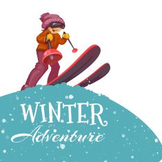 Winter Adventure poster with skier girl Vector illustration N2
