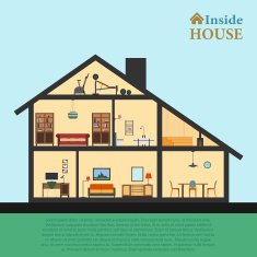 House inside Detailed modern house interior in cut Flat style