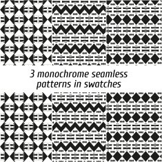 Set of 3 monochrome seamless patterns in swatches