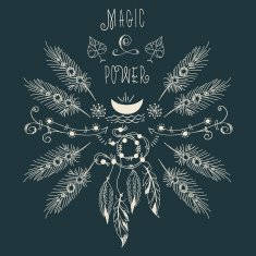 Hipster ethnic boho label with feathers and moon