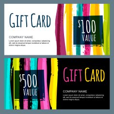 Vector template for gift card with abstract watercolor stripes background