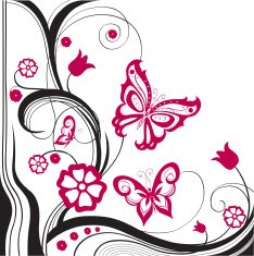 Flowers curls and butterflies