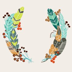 Stylish vector wreath made of vintage ethnic feathers and berries N2