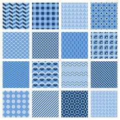 Set of seamless geometric patterns in blue