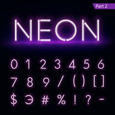 Realistic neon alphabet Purple glowing font Vector format part 2