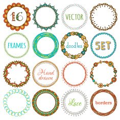 Vector set of 16 hand-drawn ethnic frames
