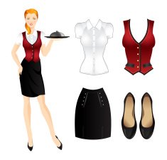 Set of uniform clothes Waitress with tray