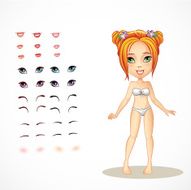 Set1 of lips eyes eyebrows to redhead girl
