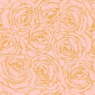 seamless background of pink roses with a gold outline