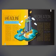 3d isometric buildings hotel on the island