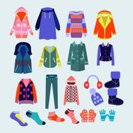 Vector collection of winter clothes and accessories - Illustration