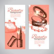 Set of beauty sketch banners Vintage hand drawn vector illustra