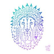 Lion in war bonnet animal illustration native american poster t N3