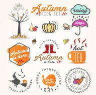 Autumn Design Elements and Badges in Vintage Style