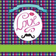 Vector card with geometric background Inscription Love lips mou N2