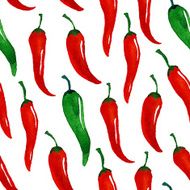 Abstract seamless pattern with watercolor chili peppers