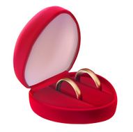two wedding golden rings in a red velvet box