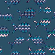 seamless blue background with fish izgzag style