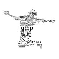 Jumping people silhouette made with words