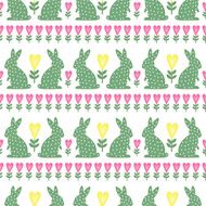 Easter Pattern with Bunny and flowers on white background