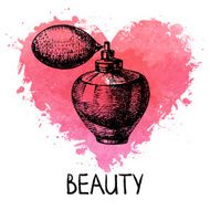 Beauty sketch background with splash watercolor heart Cosmetic