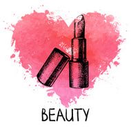 Beauty sketch background with splash watercolor heart Cosmetic N2