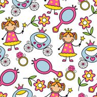 Cartoon seamless pattern with princess and her belongings N2