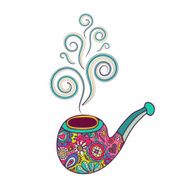 Tobacco pipe for smoking Smoke swirls over tube Vector illustration