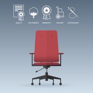 Red office chair in flat design with service icons set