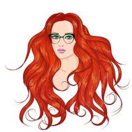 Face red girl in glasses with long hair
