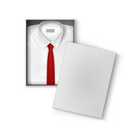 White classic men shirt with red tie in the packaging