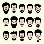 Vector set of hipster style haircut glasses beard mustache N4
