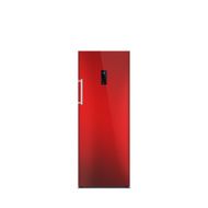 Shiny red steel freezer isolated on white