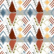 Hand drawn tribal ethnic colorful seamless pattern on white background