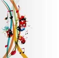 Colorful vector ladybug background with music notes