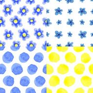 Watercolor blue flowers polka dot seamless pattern Baby set