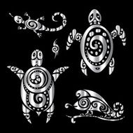 Turtle and Lizards Polynesian tattoo style N2