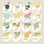 Flat design vector animals icon set Zoo children cartoon collection