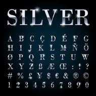 Silver metal font set letters numbers currency symbols
