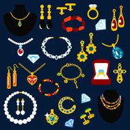 Jewelry and gems flat icons