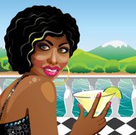 Fanny mulatto girl with cocktail in nature Illustration