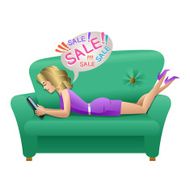 Pretty woman with tablet going shopping online Vector illustrat