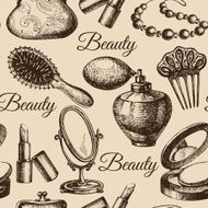 Beauty seamless pattern Cosmetic accessories Vintage hand draw N4