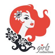 Beautiful woman silhouette with flowers Girls collection N12