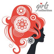 Beautiful woman silhouette with flowers Girls collection N14