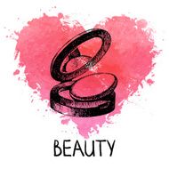 Beauty sketch background with splash watercolor heart Cosmetic N3