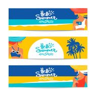 Set of summer banners with beautiful women silhouettes