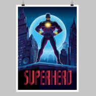 Superhero in action the night city Poster layout