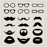Set of moustaches and points on a beige background