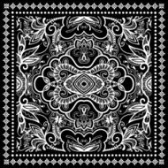 Black Bandana Print silk neck scarf or kerchief square pattern N10